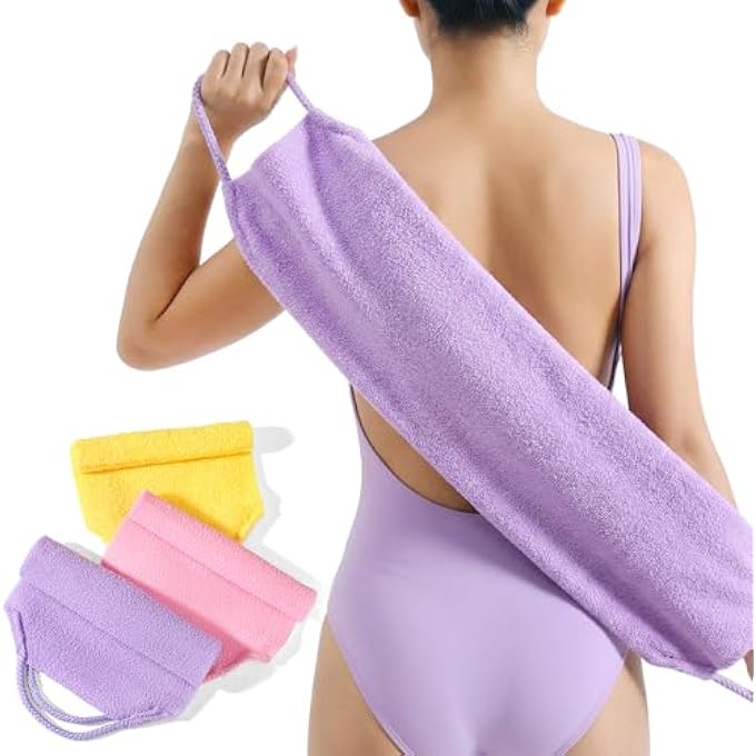 ElevateTech Exfoliating Back Scrubber with Handles, 3 Pcs Double-Sided Exfoliating Washcloth Back Scrubber for Shower Back-Exfoliator Body Scrub Towel Stretchable Back-Washer for Women Men - Image 1